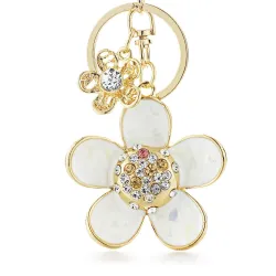 Fleur marguerite avec perle et cristal - keyring